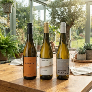 Sauvignon Blanc Flaschen auf Tisch
